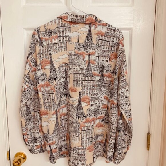 KARL LAGERFELD PARIS Size Large Paris PRINT SHIRT ROLL UP SLEEVE - Picture 4 of 13